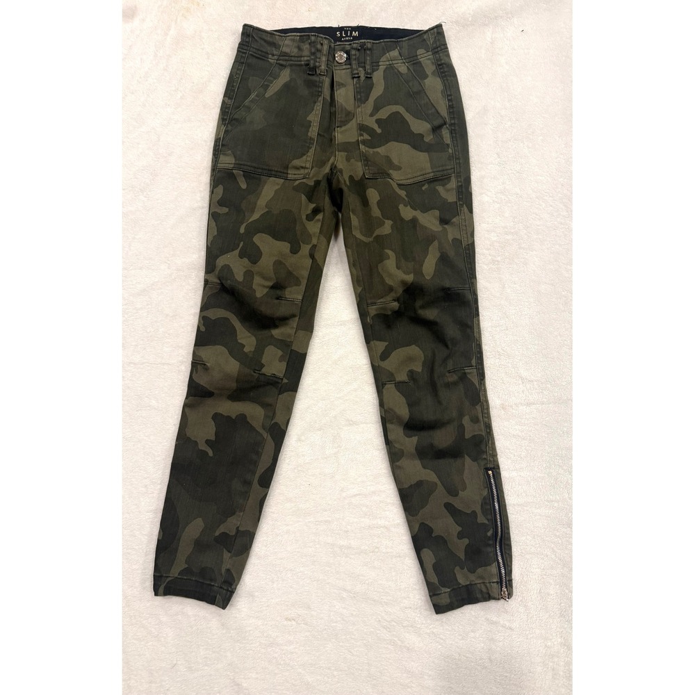 White House Black Market The Slim Ankle Camo Pants Green Utility Size 2 Zippers
